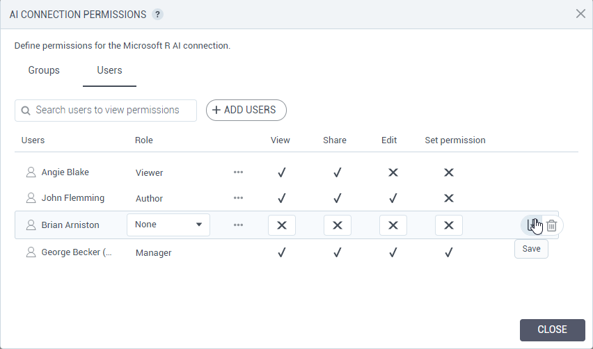 Advanced sharing permissions for AI connections